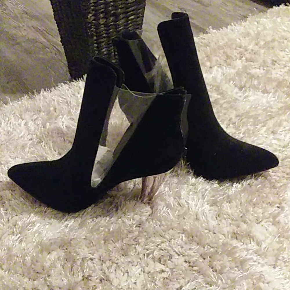 Black suede ankle boots.
